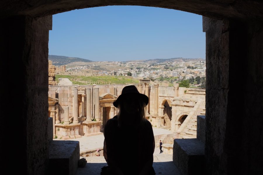 Viv looking into Jerash ruins