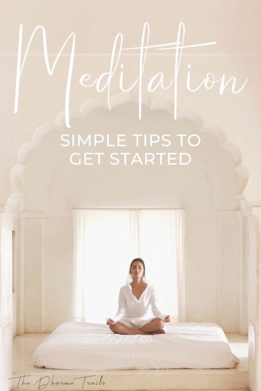 girl meditating with text overlay simple tips to get started meditating