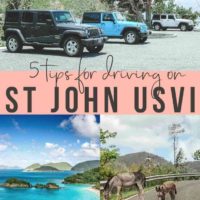 St john jeep rentals with text overlay 5 tips for driving on St John