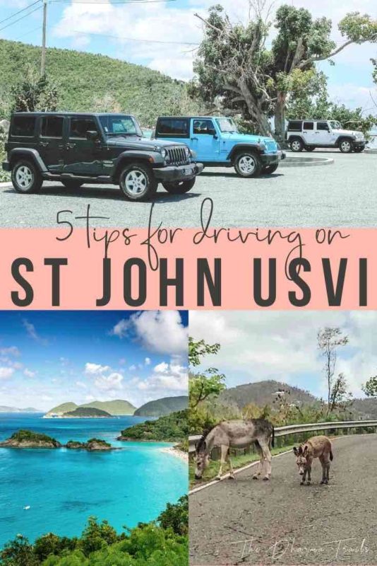 St john jeep rentals with text overlay 5 tips for driving on St John