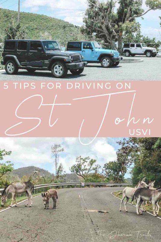 St john jeep rentals with text overlay 5 tips for driving on St John