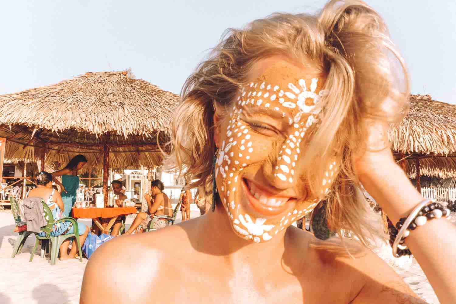 Vivien at Madagascar Beach with face paint on