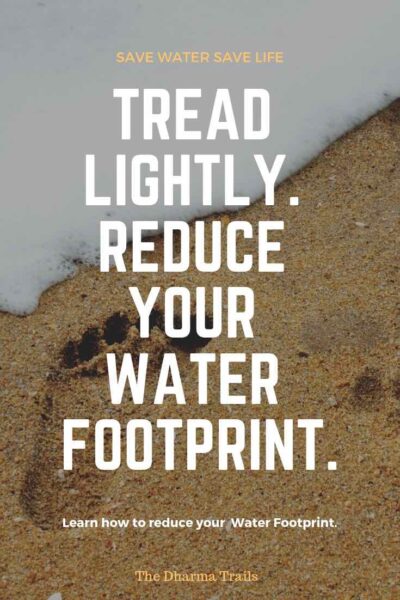 beach shore with text overlay "tread lightly, reduce your water footprint"