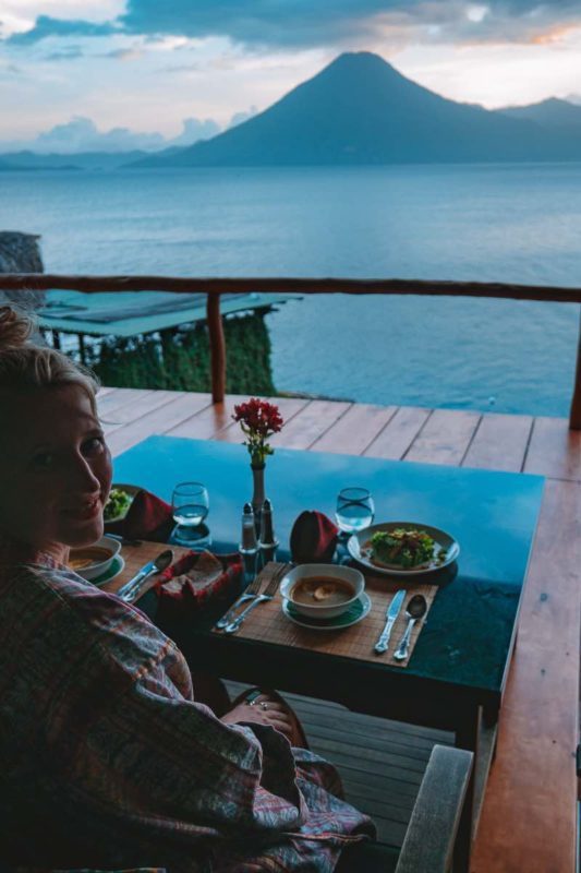 Private dinner at Laguna Lodge Eco Resort overlooking volcanoes and lake atitlan