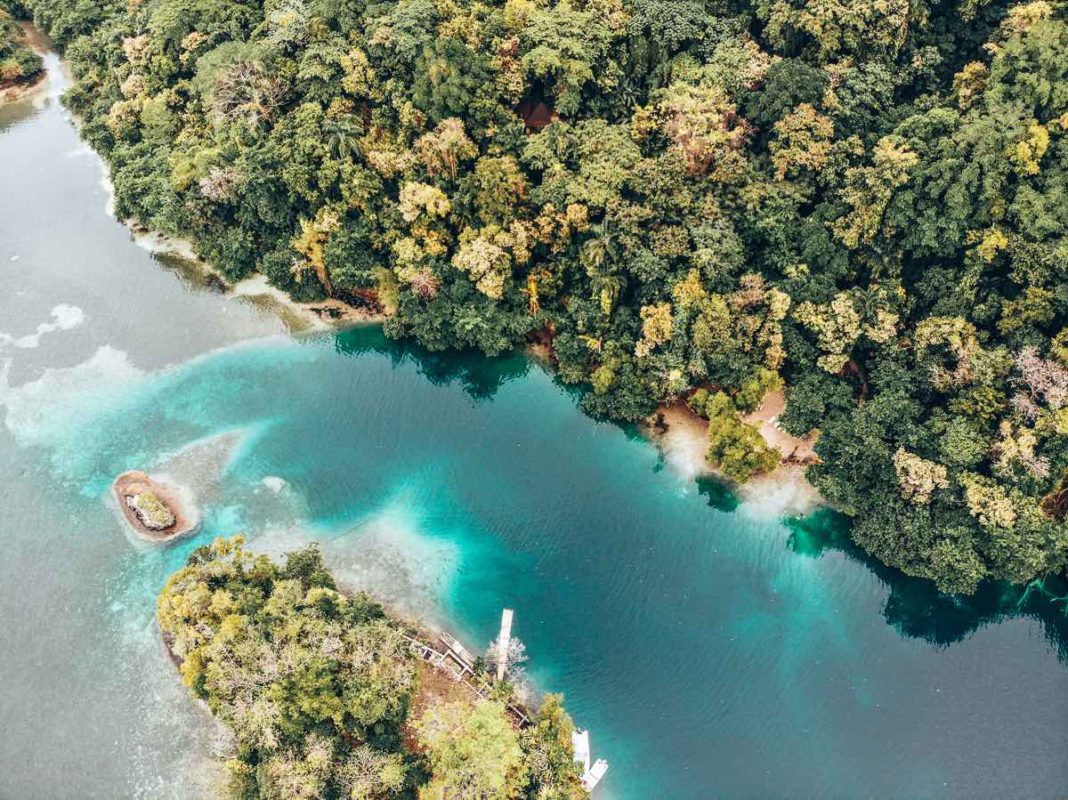 Blue Lagoon in Jamaica aerial drone photo