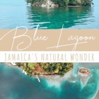 monkey island and blue lagoon with text overlay jamaica's natural wonder