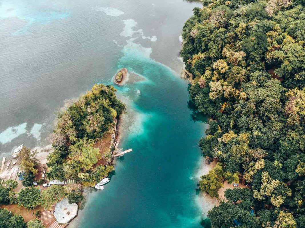 Blue Lagoon in Jamaica aerial drone photo