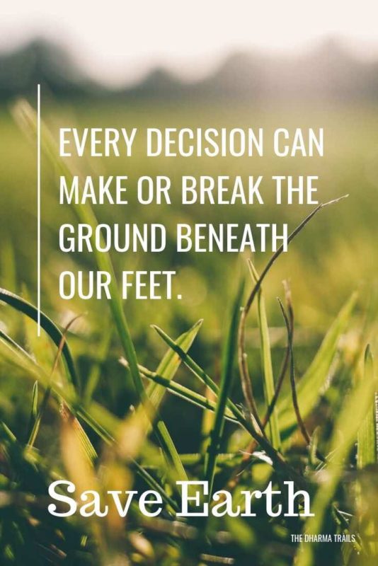 grass with text overlay every decision can make or break the ground beneath our feet. Save earth