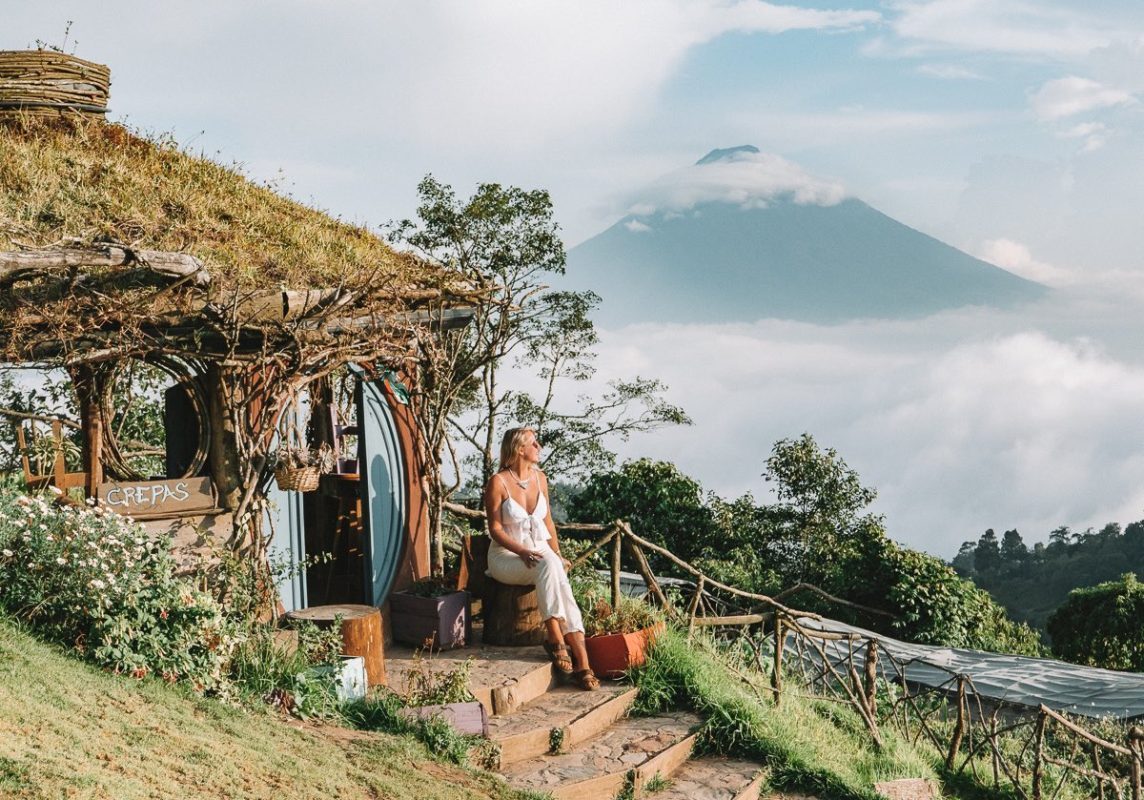 Hobbitenango zero waste hotel in guatemala overlooking a volcano