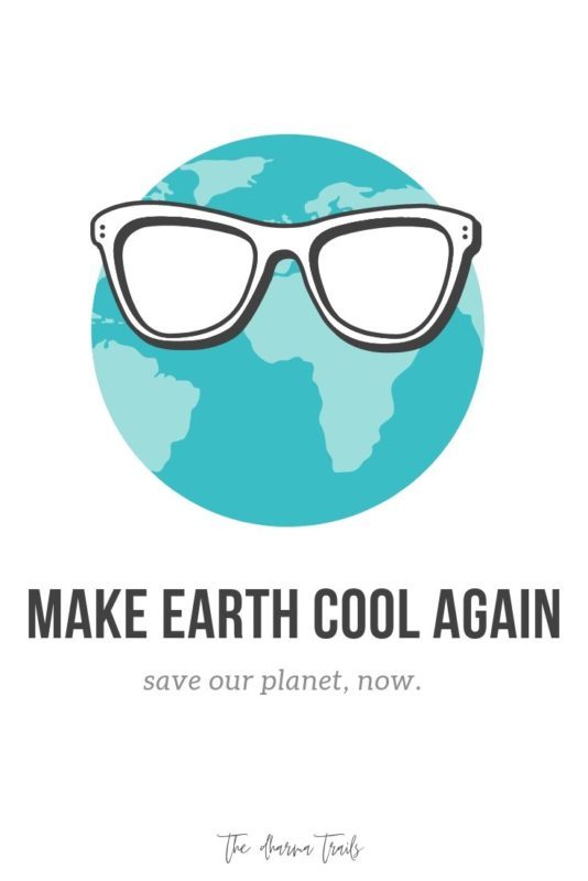 Sketch of earth wearing sunglasses with text overlay make earth cool again