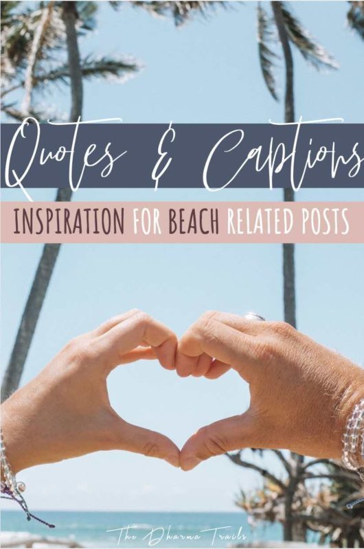 couple making love heart with text overlay beach quotes and captions