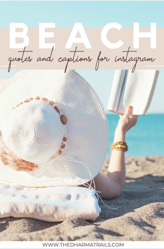 girl on beach with with text overlay beach quotes and captions for Instagram