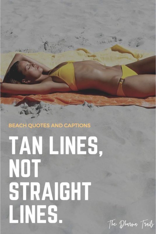 girl on beach towel with text overlay beach quotes and beach captions