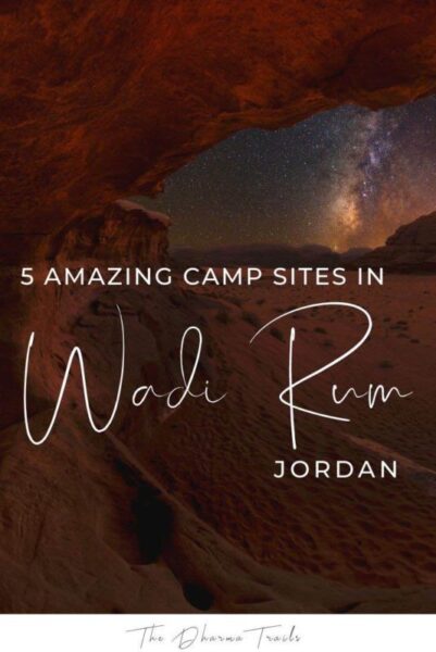 desert starry sky with text overlay 5 amazing camp sites in wadi rum jordan