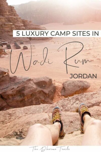 wadi rum desert with text overlay 5 luxury camp sites