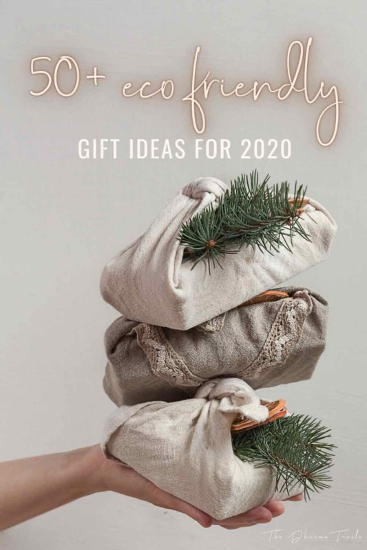zero waste gift wrapping with text overlay 50+ eco friendly gift ideas for 2020