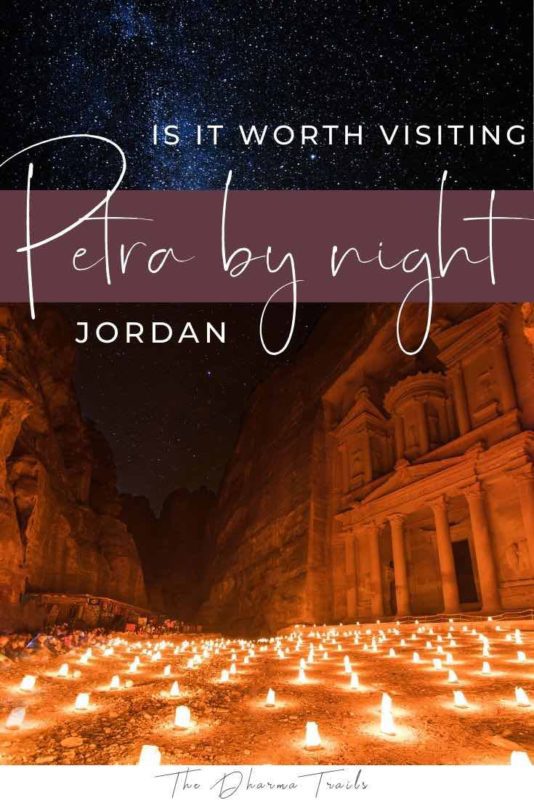 candles infront of petra with text overlay is it worth visiting petra by night jordan
