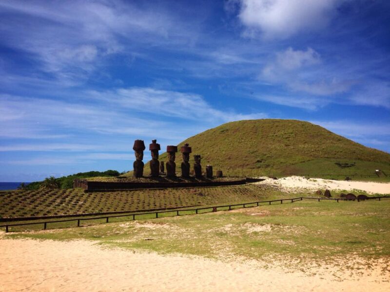 maoi with hats at anakena beach easter island