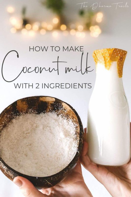 coconut pulp and milk with text overlay how to make coconut milk with 2 ingredients