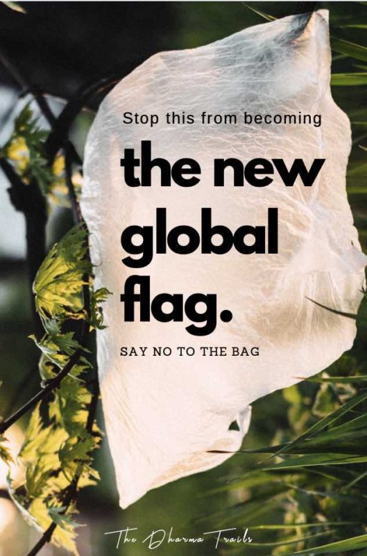 Plastic bag with slogan the new global flag overlay 