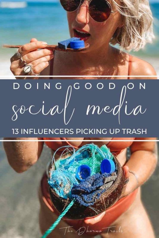 eating plastic trash with text overlay doing good on social media 13 influences picking up trash