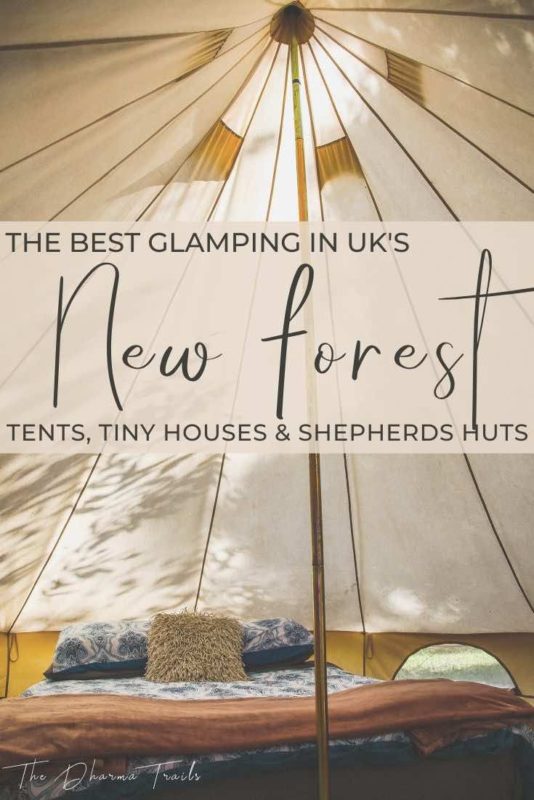 glamping tent with text overlay the best glamping in UK's new forest