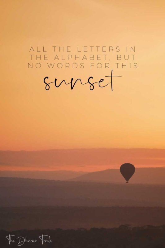 hot air balloon at sunset with text overlay