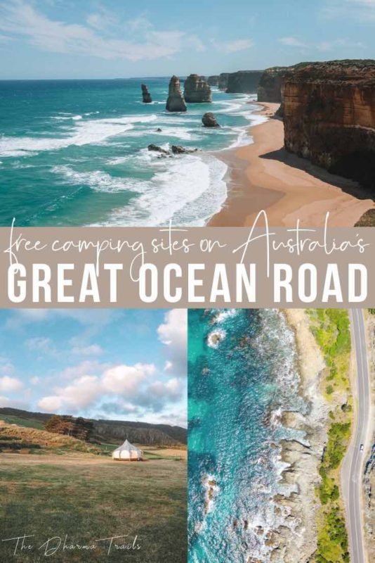 images of the great ocean road with text overlay free camping sites on the great ocean road