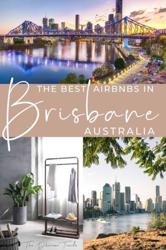 city skyline with text over brisbane airbnbs