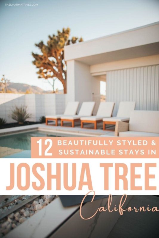 minimalist joshua tree house with text overlay 12 sustainable stays in joshua tree