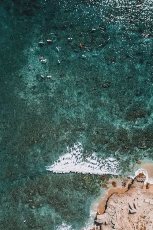 drone image of Surfing playa costa azul los cabos