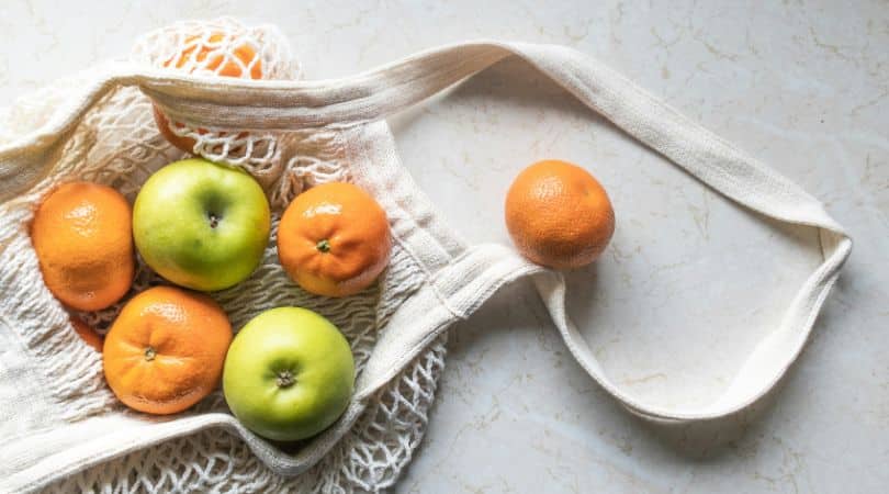 plastic free cotton tote bag with fruit