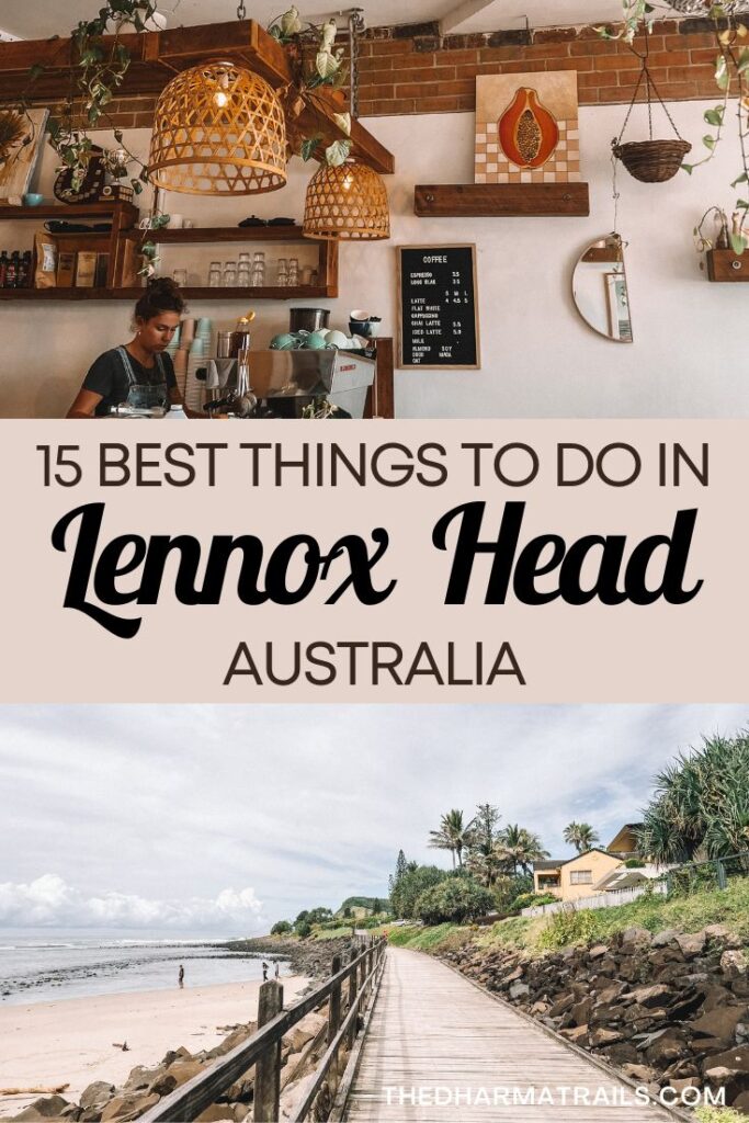 lennox heads boardwalk and papaya cafe with text overlay 15 unique things to do in lennox heads australia